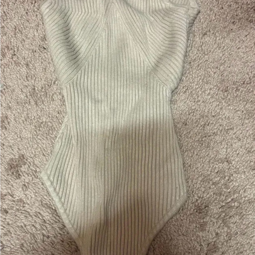 Abercrombie & Fitch Ribbed Tank Bodysuit in Neutral Beige
